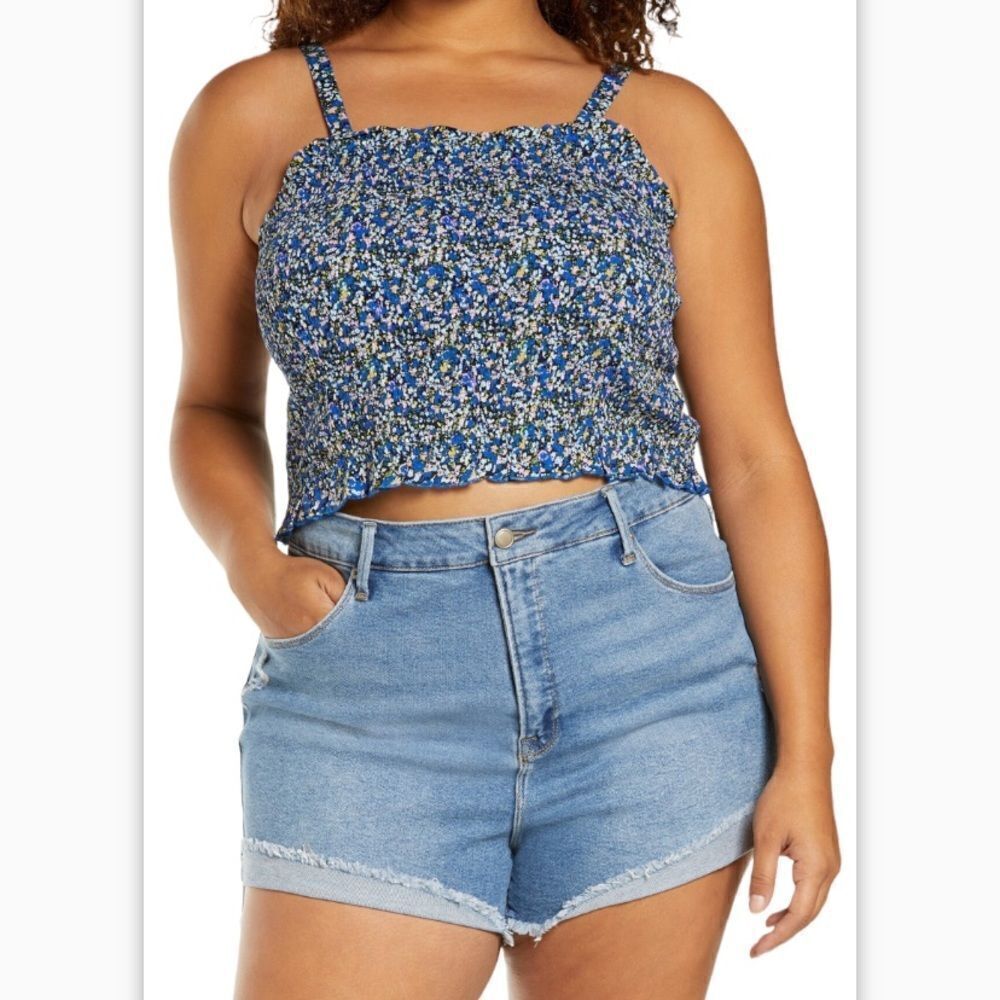 BP Black & Blue Maisey Floral Crop Top With Straps Size 2X